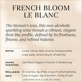 French Bloom bubbles in glass, bright and inviting without alcohol.