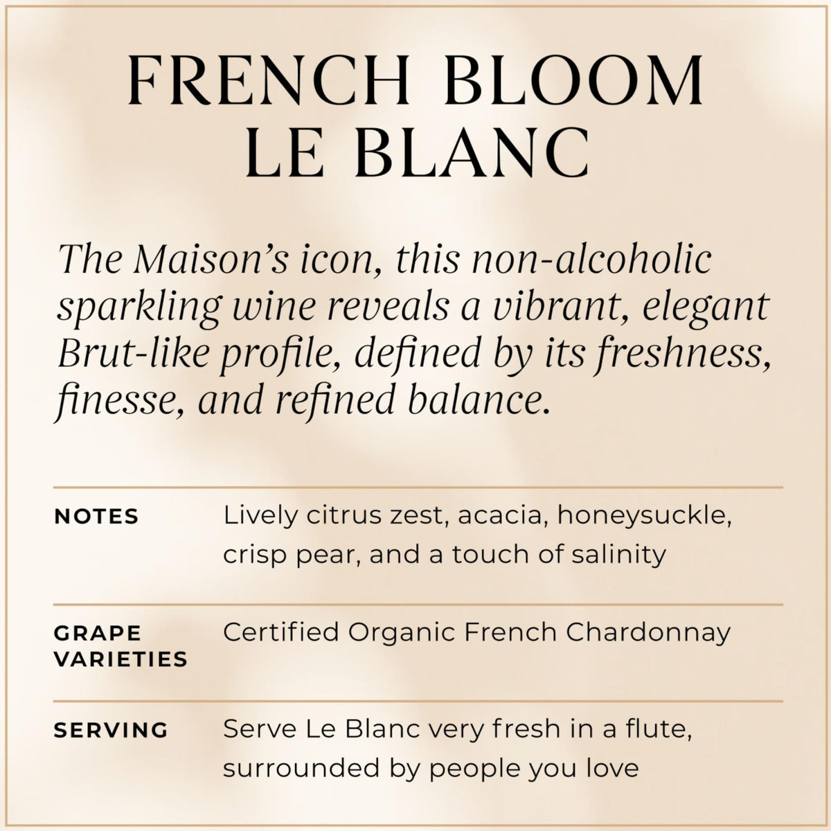 Glass of French Bloom Le Blanc with bubbles, suggesting fresh pairing ideas.