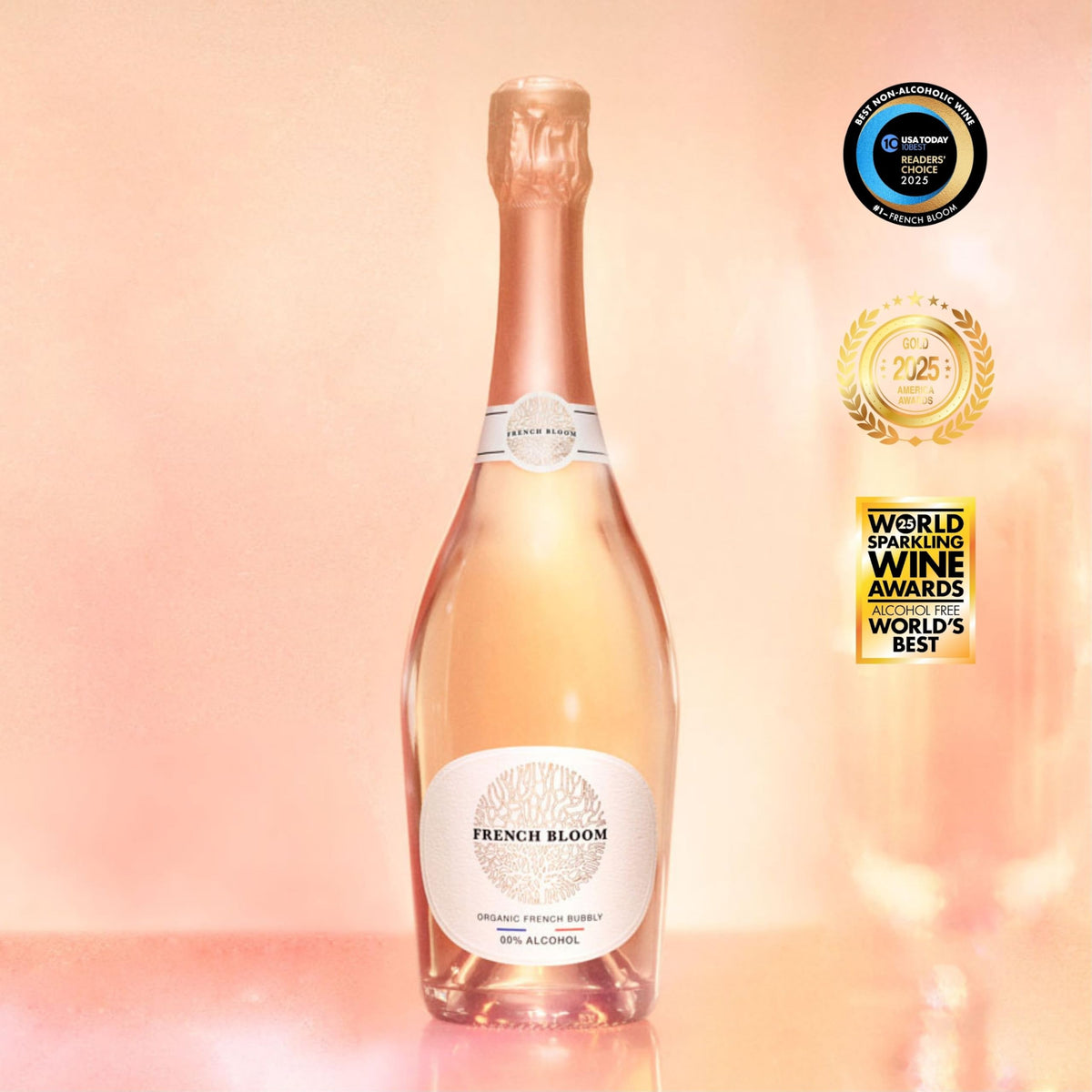 French Bloom Le Rosé glass being poured with fine bubbles.