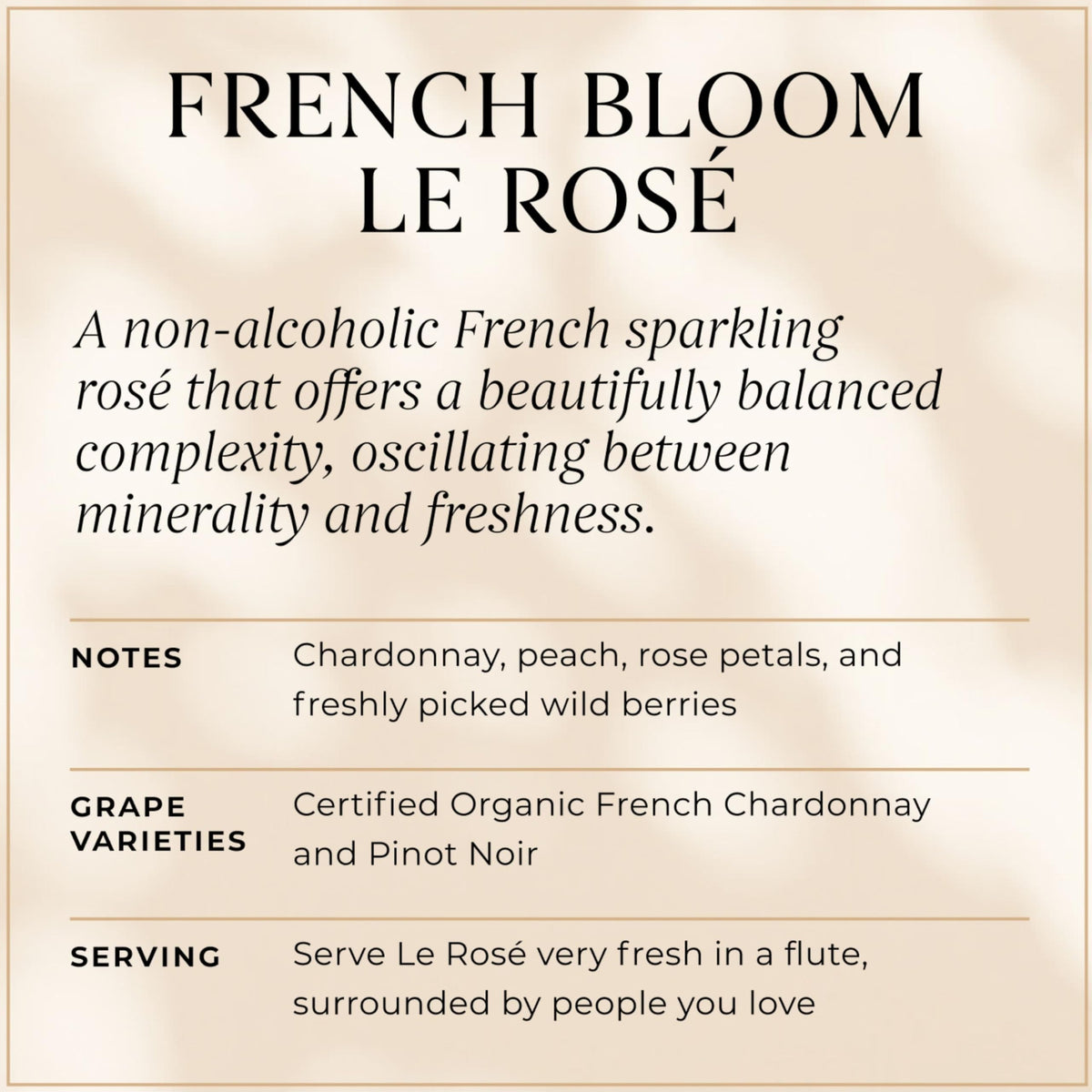 Close-up of French Bloom Le Rosé label showing vegan, sulfite-free promise.