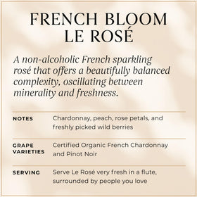 Close-up of French Bloom Le Rosé label showing vegan, sulfite-free promise.