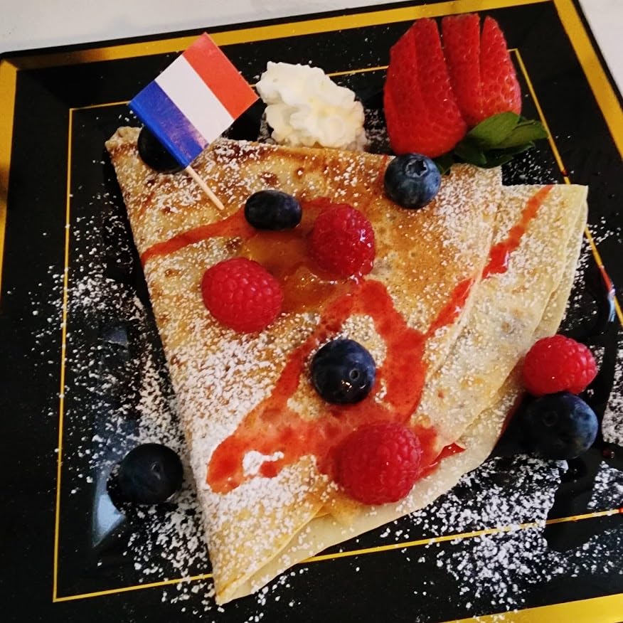 French Creperie toppings setup for sweet or savory crepes.