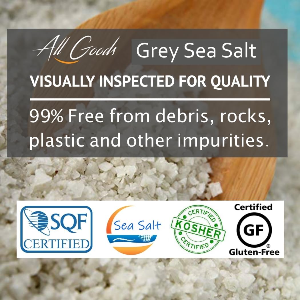 French grey salt jar side view highlighting premium Celtic salt for finishing dishes