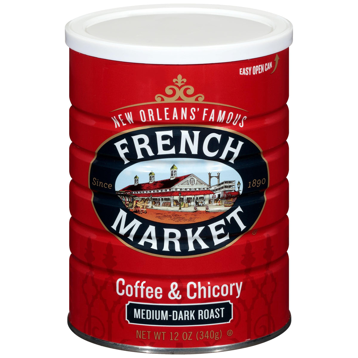 French Market Coffee and Chicory 12oz can pack with rich aroma and smooth finish.