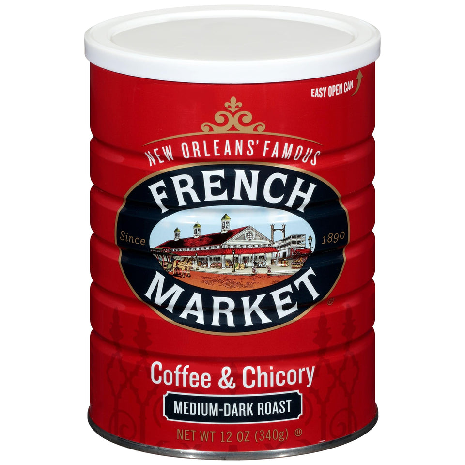 French Market Coffee and Chicory 12oz can pack with rich aroma and smooth finish.
