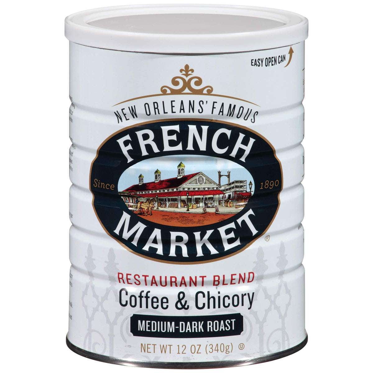 French Market Coffee & Chicory can front label, perfect for a bold New Orleans morning ritual.