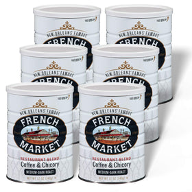 French Market Coffee & Chicory can front, bold aroma for daily drip.