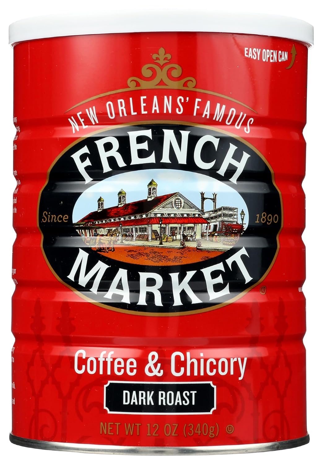 French Market Coffee & Chicory dark roast ground coffee 12oz bag with bold aroma and smooth finish