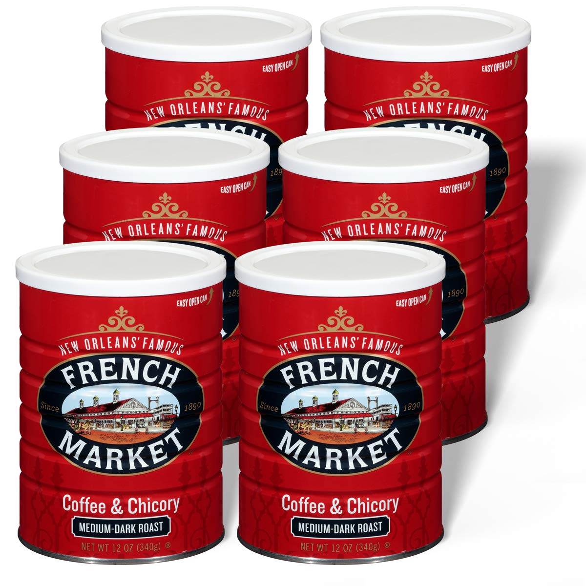 French Market Coffee & Chicory pack six cans for bold mornings.