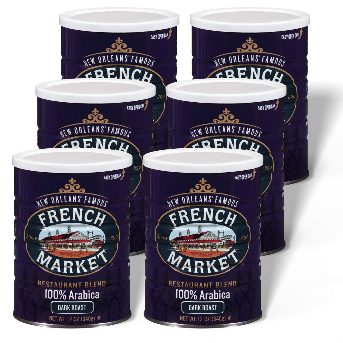 French Market Coffee restaurant blend in a dark roast can, ideal for bold service.