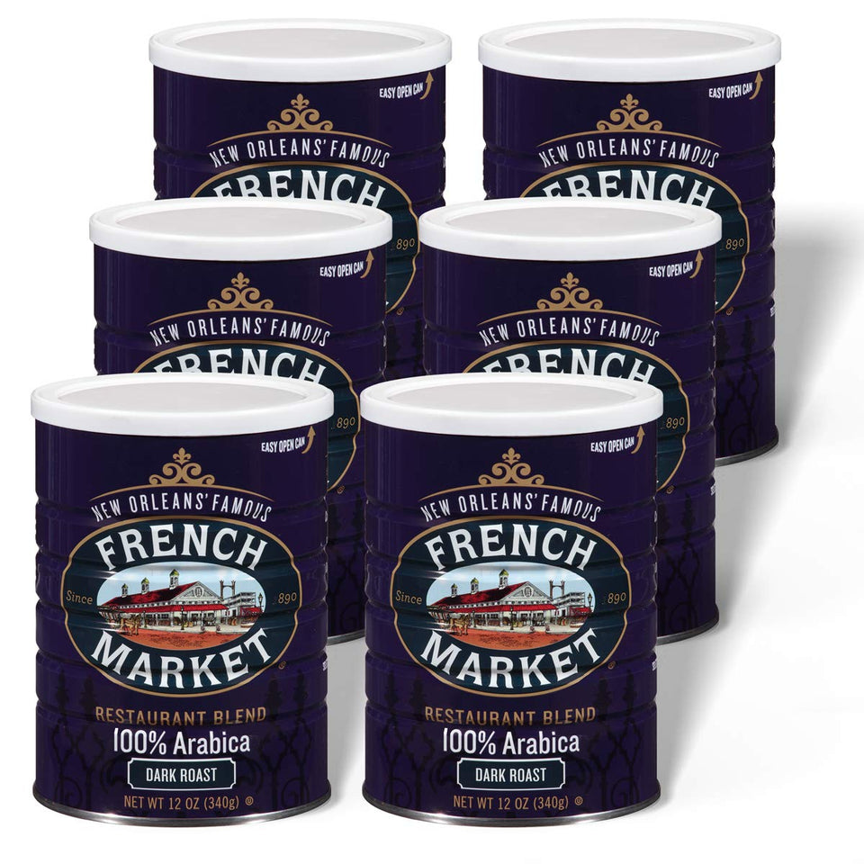 French Market Coffee restaurant blend in a dark roast can, ideal for bold service.