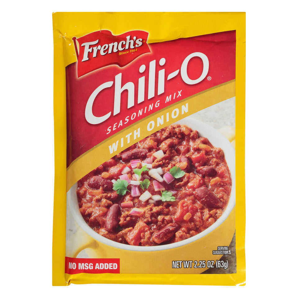 French's Chili-O Onion seasoning pack front, ideal for easy chili flavor boost