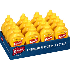 French's Classic Yellow Mustard bottle close-up showing smooth texture for hot dogs