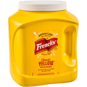 French's Classic Yellow Mustard bottle with glossy label for premium presentation.