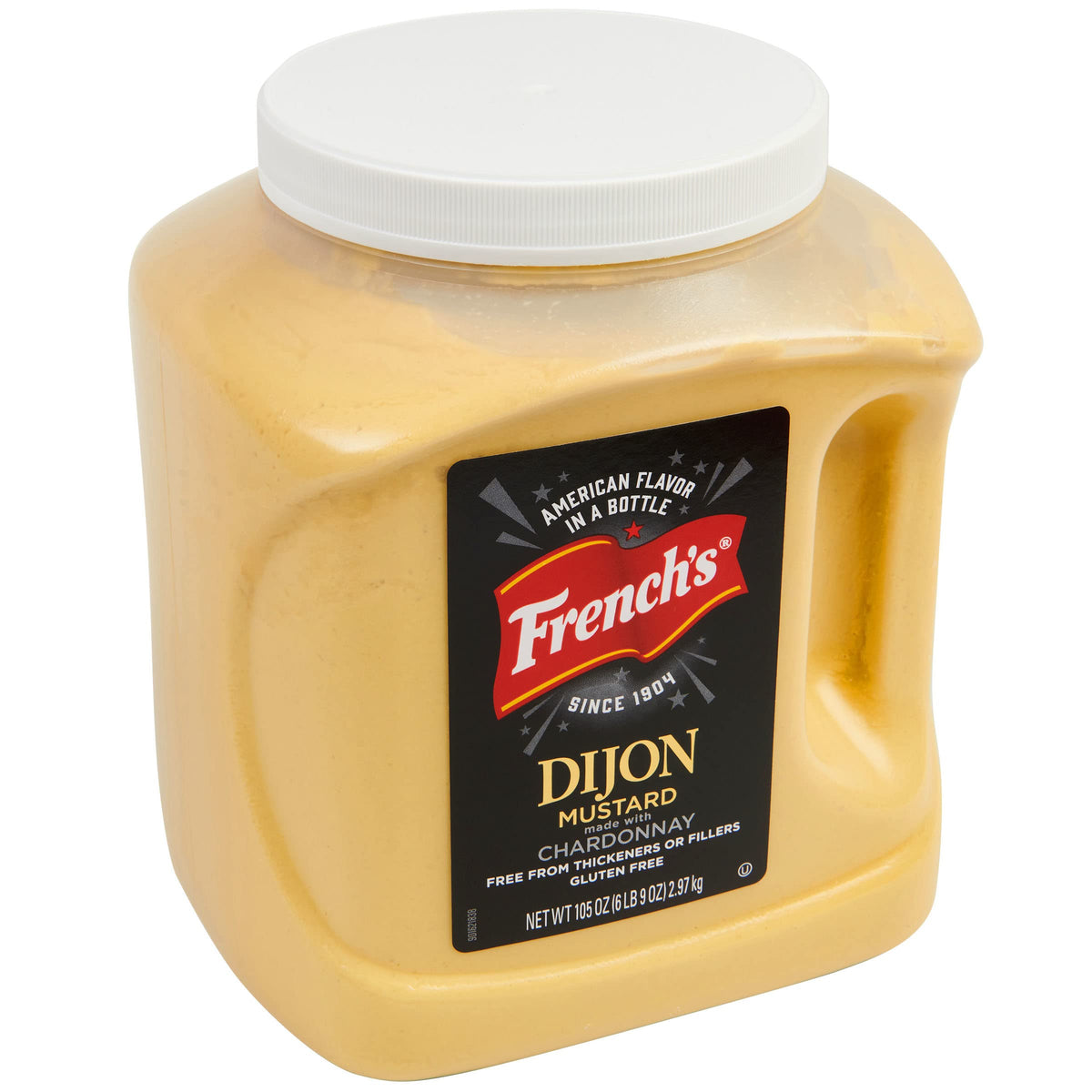 French's Dijon Mustard bottle front showing thick, creamy texture for sauces and sandwiches.