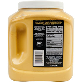 French's Dijon Mustard label close-up highlighting Chardonnay blend and premium seeds.