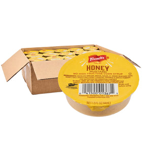 French's Honey Mustard dip cups packaging for takeout and dine-in use.
