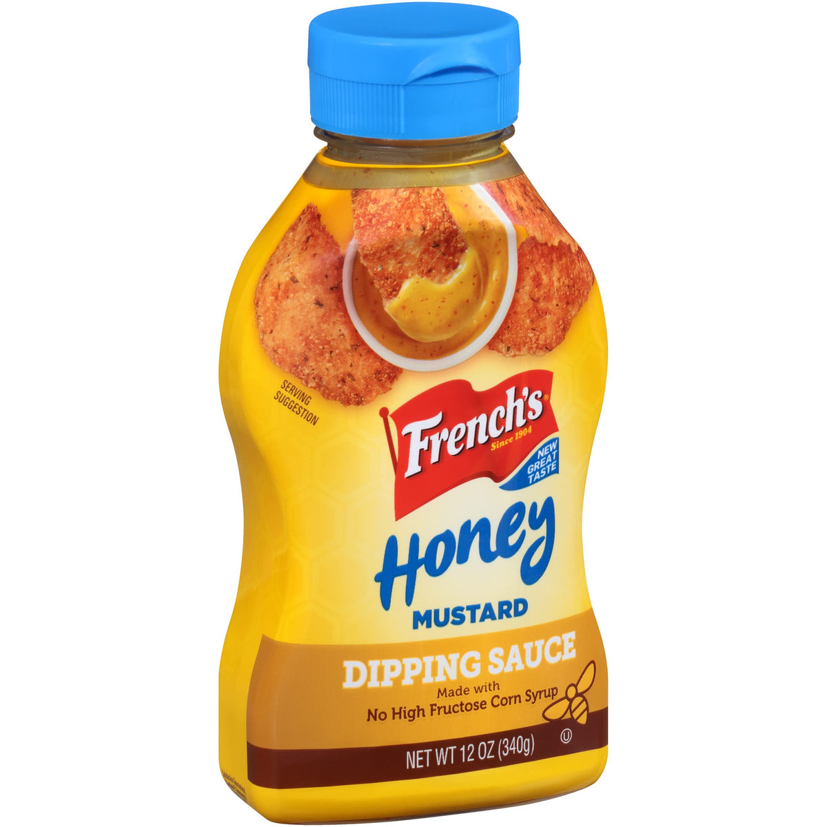 French's Honey Mustard Dipping Sauce bottle highlighting smooth dipping texture