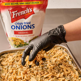 Green bean casserole topped with French's Crispy Fried Onions