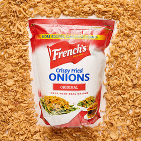 Resealable pouch of French's Crispy Fried Onions keeps freshness