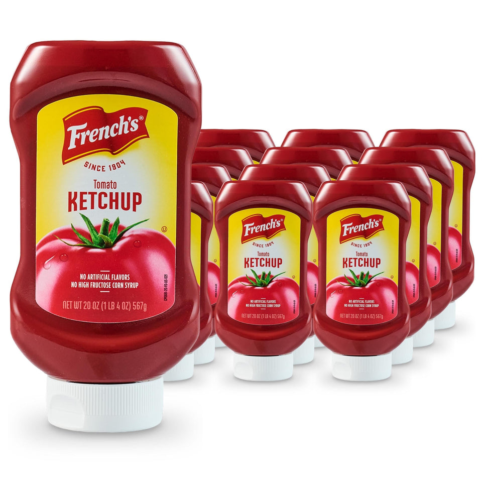 French's Tomato Ketchup 20 oz bottle front view highlighting tangy-sweet flavor.