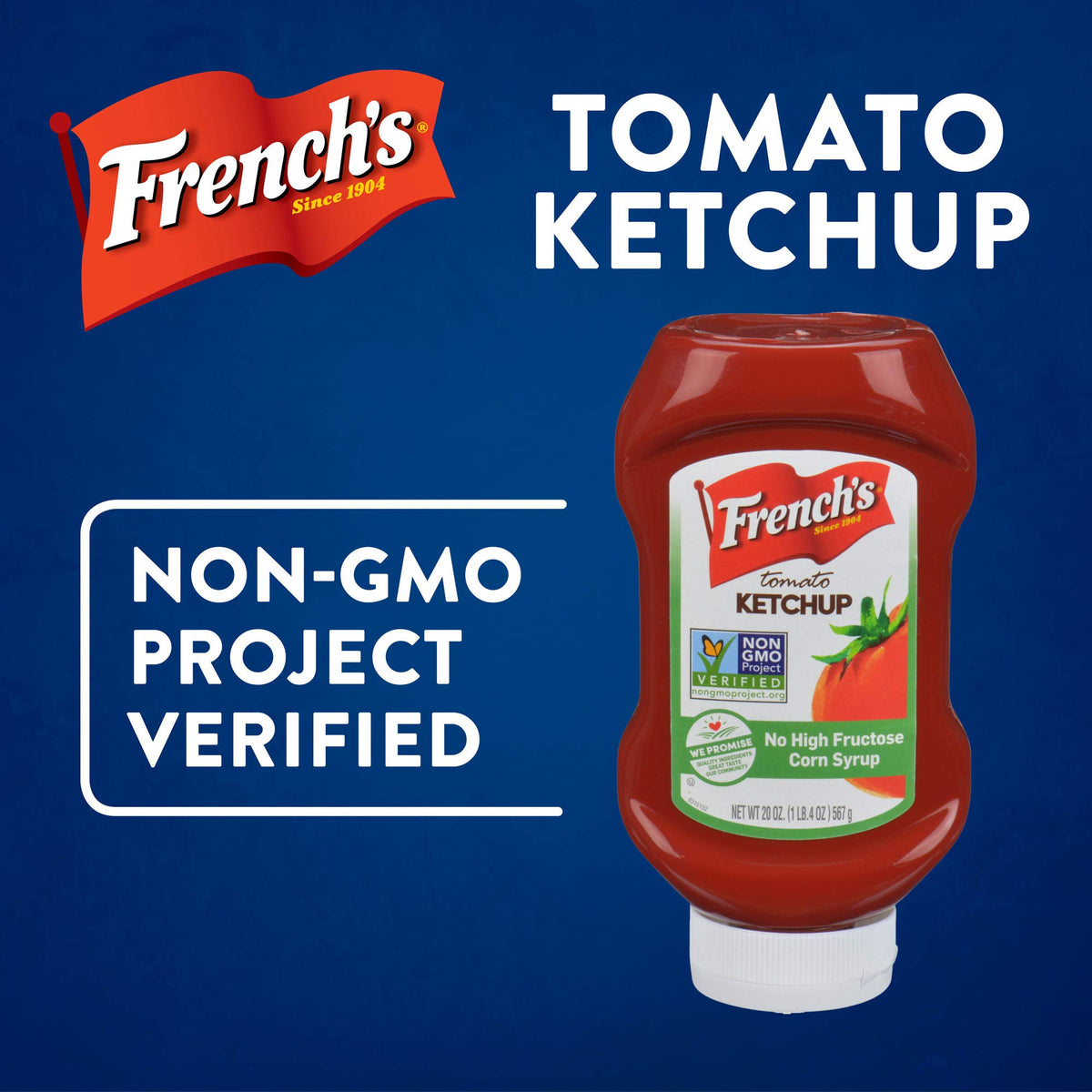 French's Tomato Ketchup 20 oz bottle in a table caddy for self-serve use.