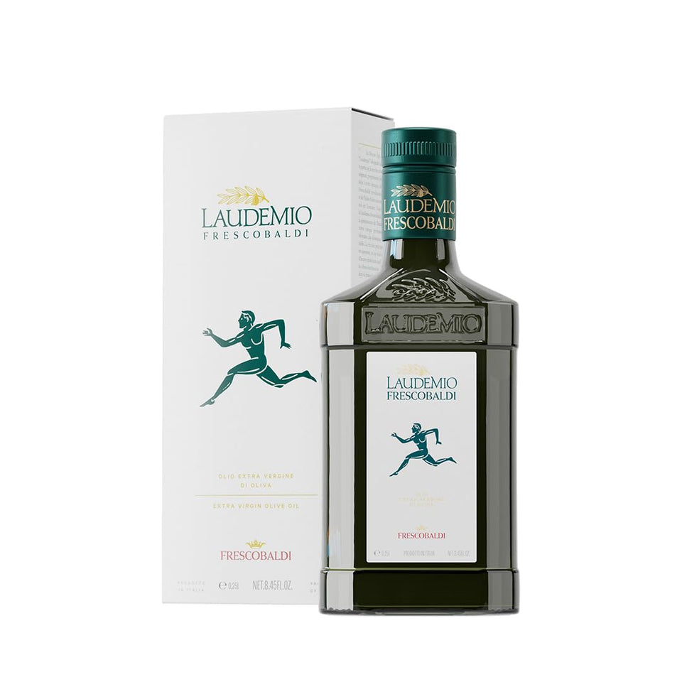 Frescobaldi Laudemio bottle on wood showcasing premium Tuscan olive oil for daily use