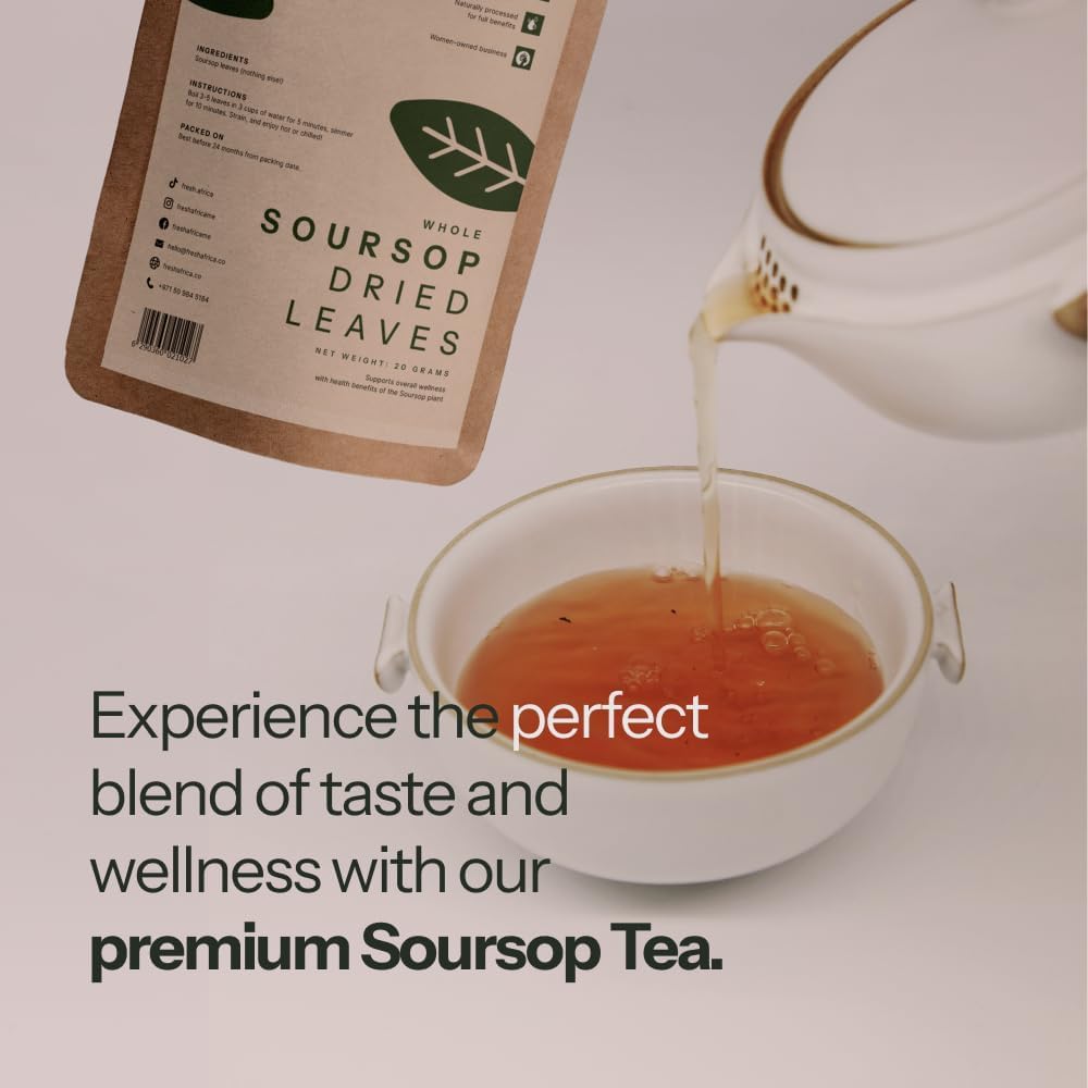 Fresh Africa Soursop Leaves open pack showcasing convenient loose-leaf tea