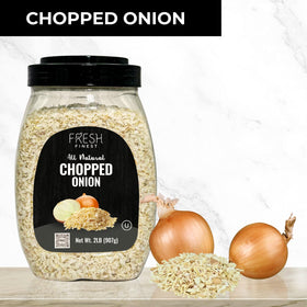 Fresh Finest chopped onions dried closeup suggests quick rehydration for texture.