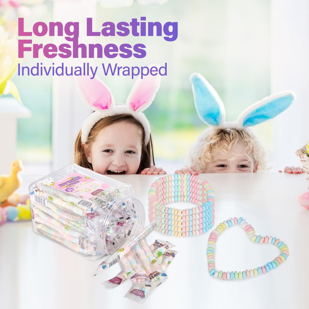 Fresh Finest retro-themed event display featuring colorful edible jewelry.