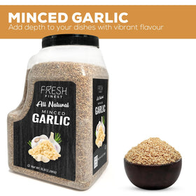 Fresh Finest Minced Garlic packaging in a pantry-ready bulk for daily use.