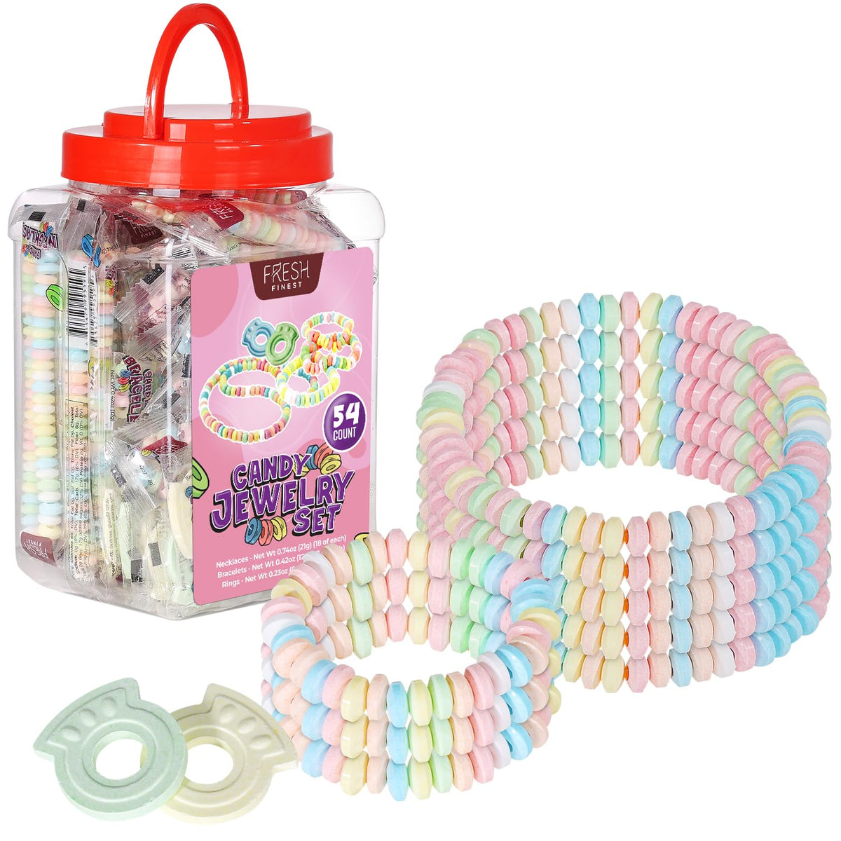 Fresh Finest candy bracelets in pastel colors, snackable wearable treats.