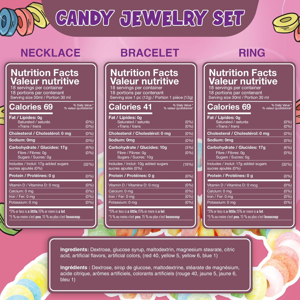 Fresh Finest candy necklaces in pastel hues, wearable snacks for parties.