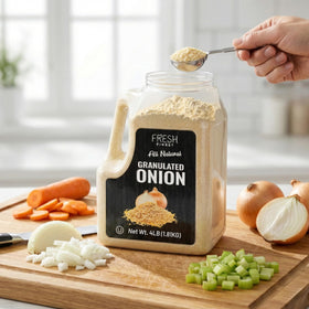Fresh Finest onion powder on a spice rack for daily cooking.