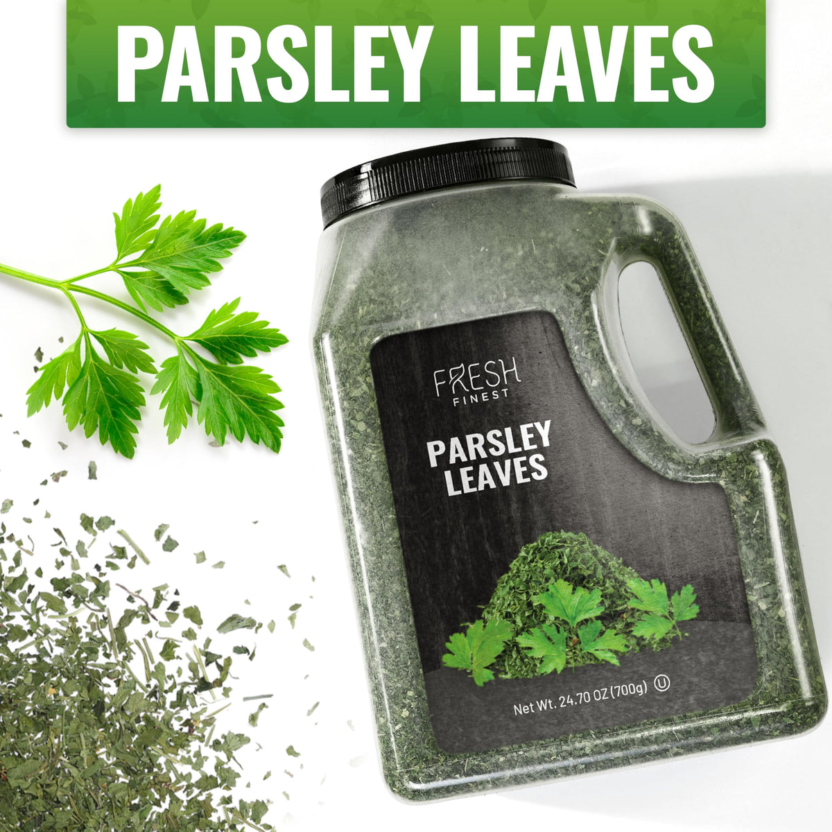 Fresh Finest parsley flakes ready to elevate everyday meals on a shelf.