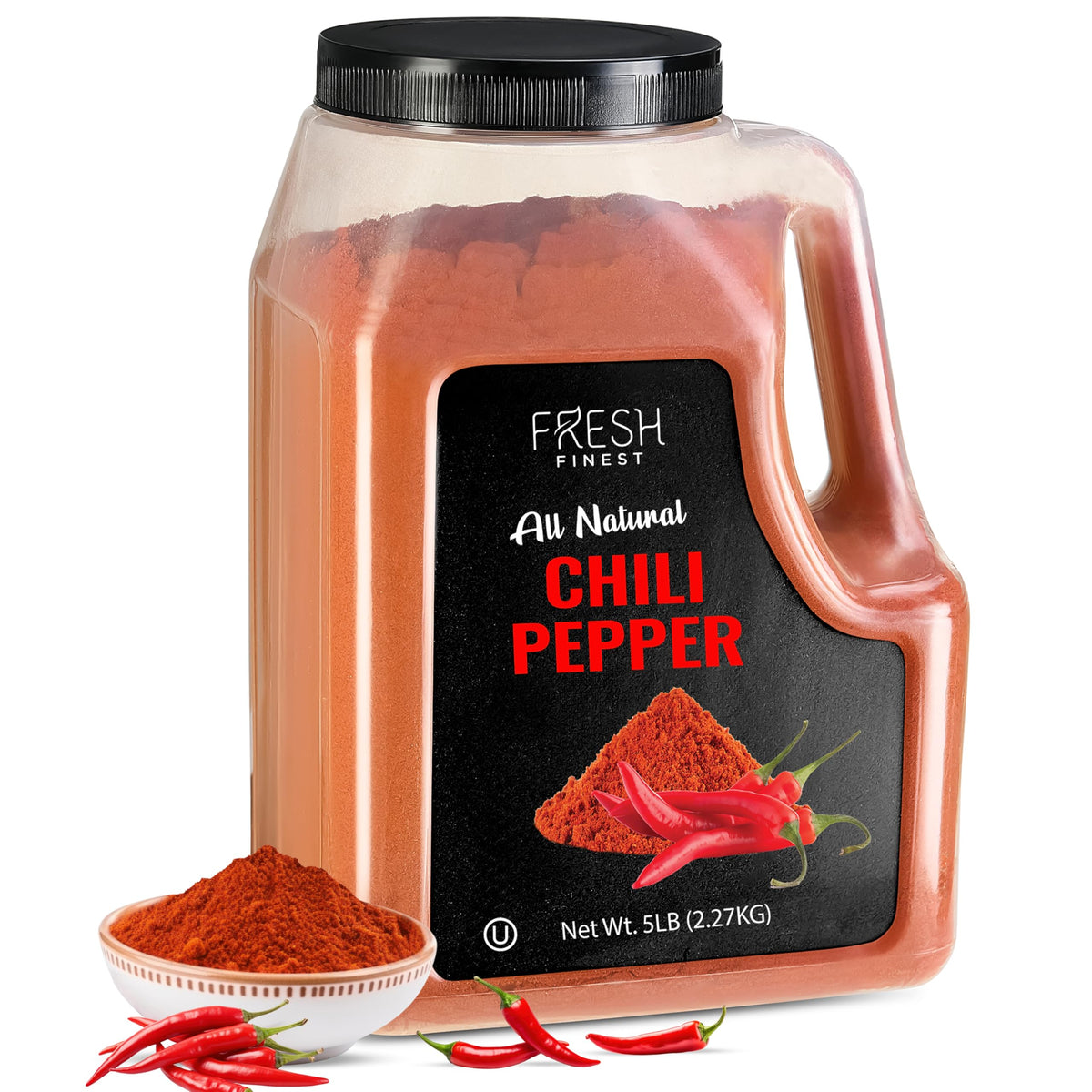 Fresh Finest ground red pepper powder close-up showing rich color