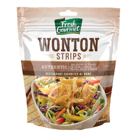 Fresh Gourmet Wonton Strips package showing resealable bag for freshness