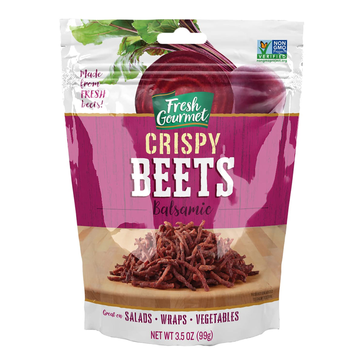 Fresh Gourmet Crispy Balsamic Beets on a salad topping close-up.