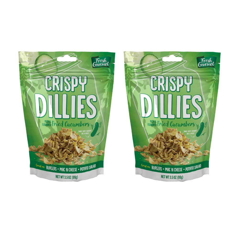 Fresh Gourmet Crispy Dillies bag close-up, crunchy pickle bites enhance meals