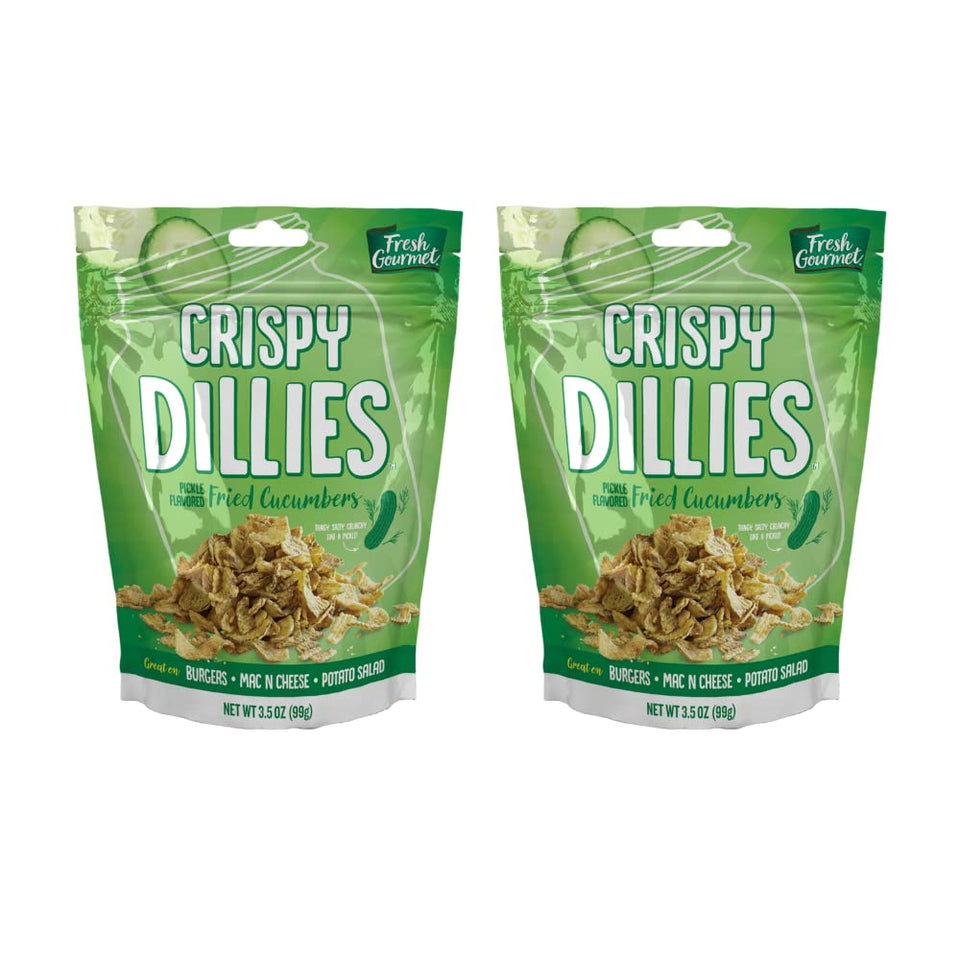 Fresh Gourmet Crispy Dillies bag close-up, crunchy pickle bites enhance meals