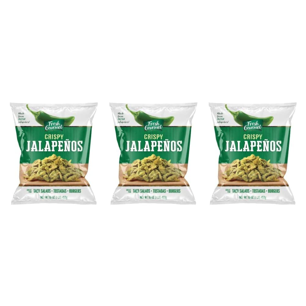 Fresh Gourmet Crispy Jalapeños bag close-up with resealable packaging.