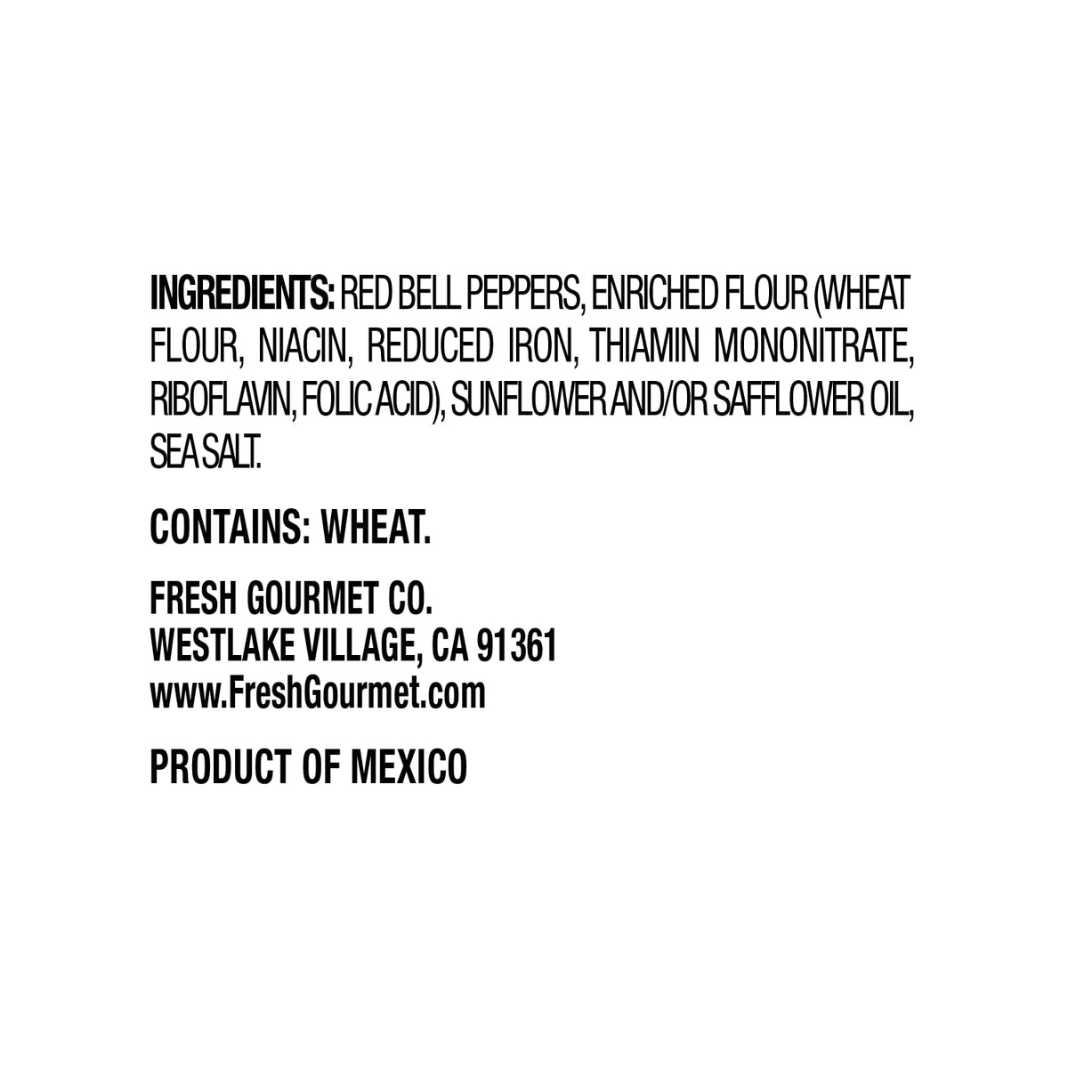 Packaging label for Fresh Gourmet Crispy Red Peppers highlighting convenience