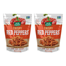 Fresh Gourmet Crispy Red Peppers snack bags show a crunchy topping for salads