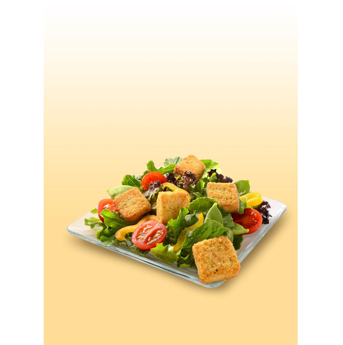 Croutons sprinkled on a fresh salad for extra crunch and texture
