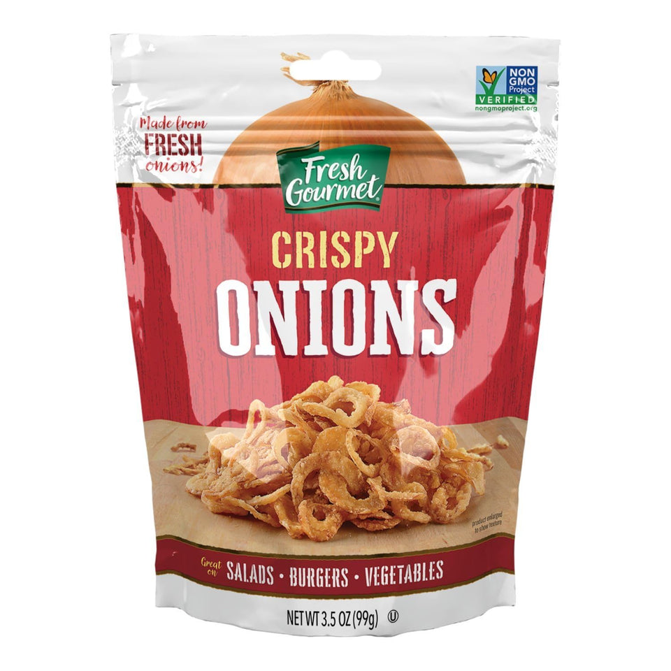 Fresh Gourmet Lightly Salted Crispy Onions six-pack ready to elevate meals.