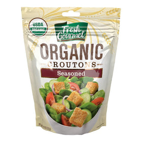 Fresh Gourmet organic croutons pack-9 front: bulk packaging for quick meal prep.