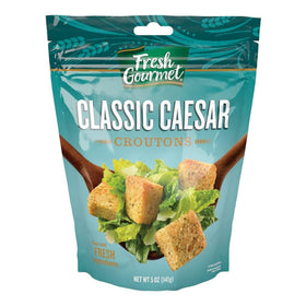 Fresh Gourmet Classic Caesar croutons in package delivering restaurant-style crunch to salads