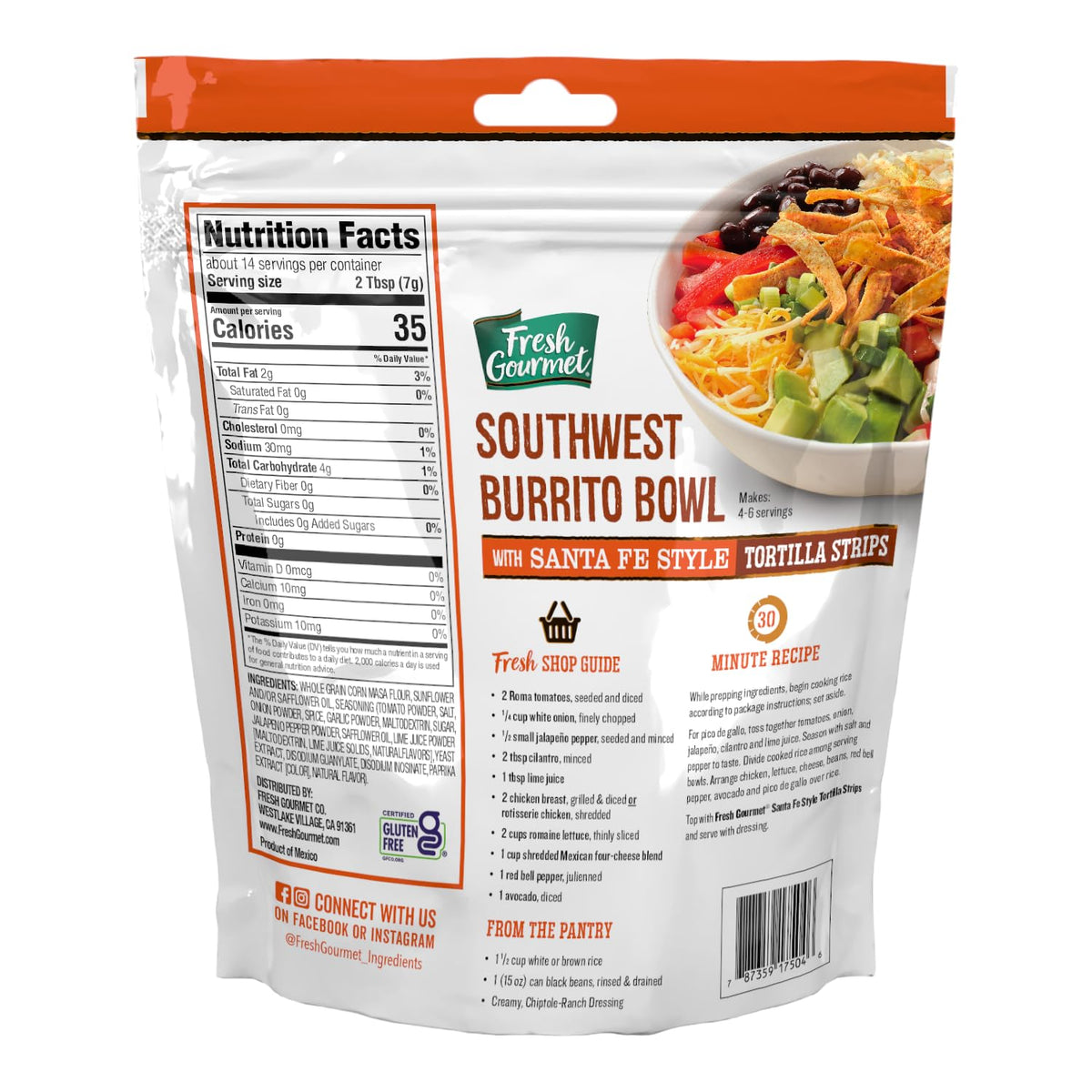 Fresh Gourmet Santa Fe strips in three colors brightening a bowl.