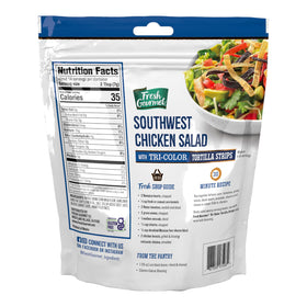 Close-up of Fresh Gourmet Tri-Color Tortilla Strips delivering crisp texture.