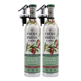 Fresh Press Farms Bold EVOO bottle pour for precise, flavorful marinades